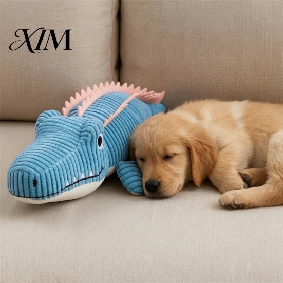 Interactive Play Toys for Indoor Outdoor Use Corduroy Crocodile Dog Toy, Squeaky Plush Chew Soft Puppy Teething Stuffed Animal Small to Medium