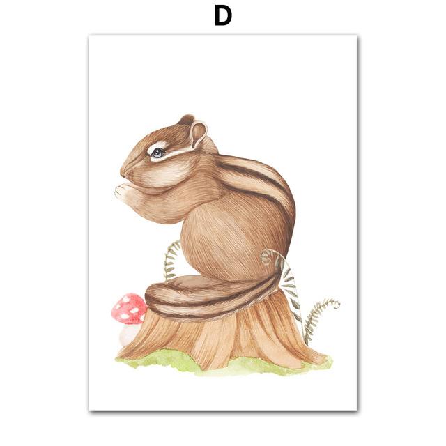 Медведь Кролик Цветок Гриб Лесная Детская Бохо Wall Art Холст Картины Плакаты и Отпечатки Настенные Панно Декор Детской Комнаты Без Рамки