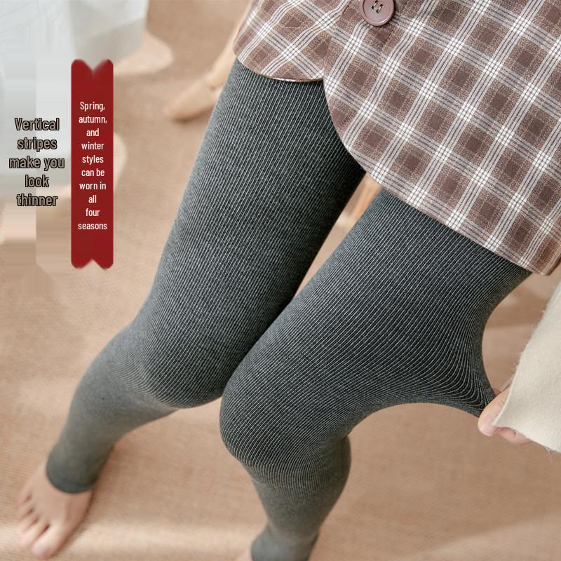 Женские плюшевые толстые леггинсы в вертикальную полоску большого размера - Теплые осенне-зимние цельные брюки со штрипками