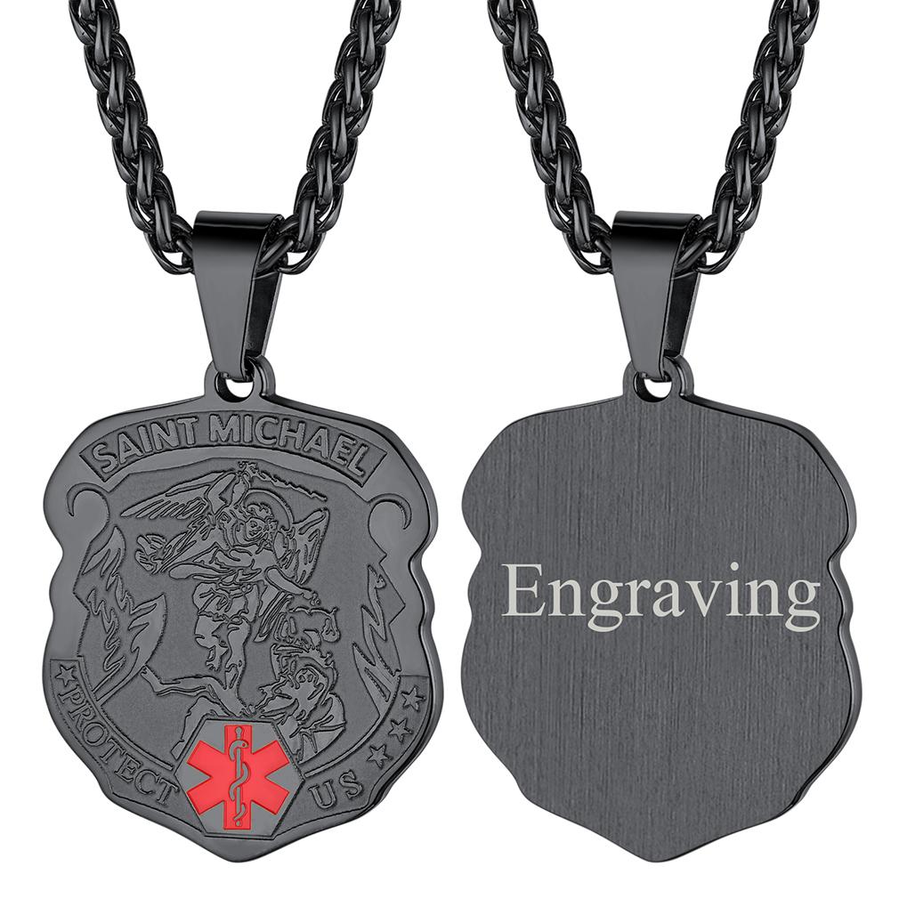 U7 Stainless Steel Custom Data Engrave ID Medical Alert Tag Necklace Men Women First Aid Allergy Infomation Emergcy Med Jewelry
