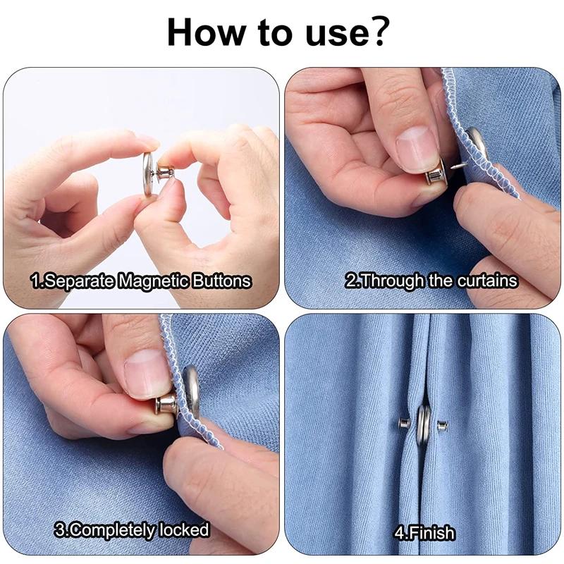 4/8 пар магнитных кнопок для штор, съемная застежка для штор, зажим для предотвращения регулировки света, закрывающая магнитную пряжку для оконного экрана