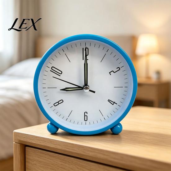 Metal Desk Clock Retro Alarm with Night Light, Silent Movement Non-Ticking Clock, Modern Round Table for Kids Students Battery Operated