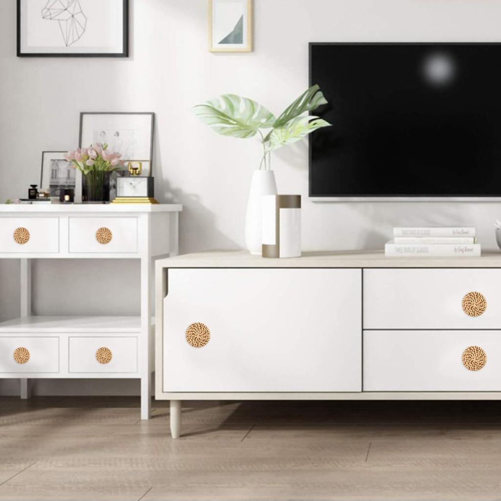 6/12pcs Rattan Cabinet Knob Handle Drawer Hand Pulls Replacement Furniture Door Cupboard Kitchen Bathroom Hardware Accessories