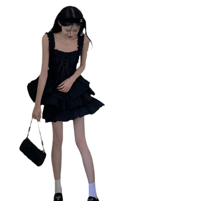 Women's Slim Suspender Dress: Summer 2023 Hepburn-Style Little Black Cake Dress