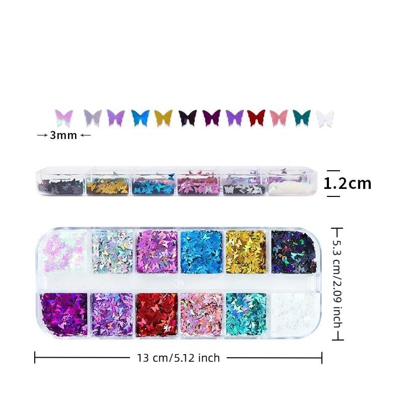 3D Butterfly Nail Glitter Flakes Holographic Iridescent Sequins 1 Set for Summer Beach Themed Nail Art Design