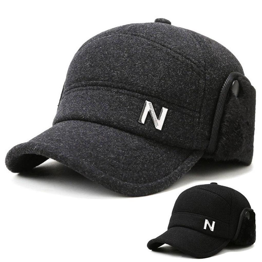 Зимняя теплая модная шерстяная шапка-ушанка с логотипом N для среднего возраста