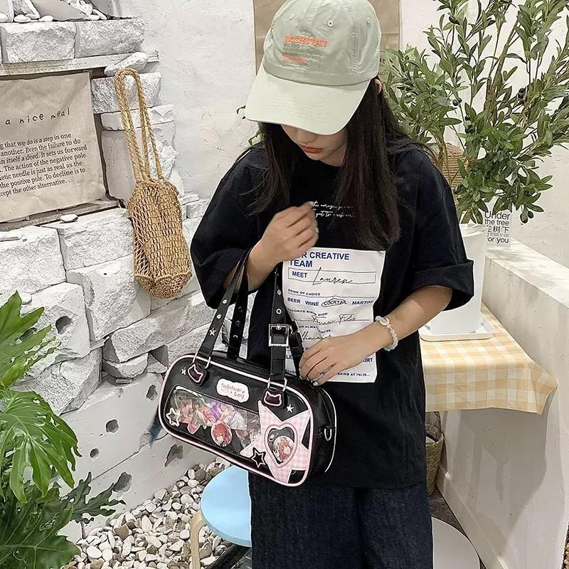 Star Letter Shoulder Bag With Adjustable Shoulder Strap Zipper Design Leather Pu