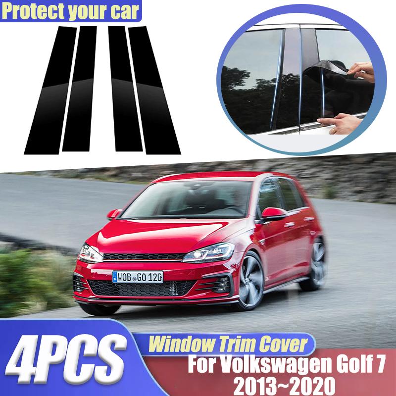 For VW Volkswagen Golf 7 Accessories 2013- 4pcs Black Window Trim Covers B C Pillar Center Column Stickers Accessories