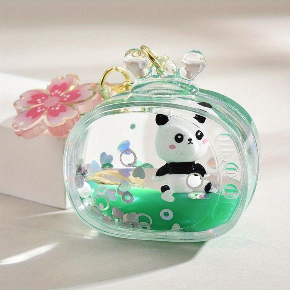 Panda Doll Keyring Cute TV Liquid Acrylic Key Chain Car Bag Accessories Pendant for Women Keychain Gift