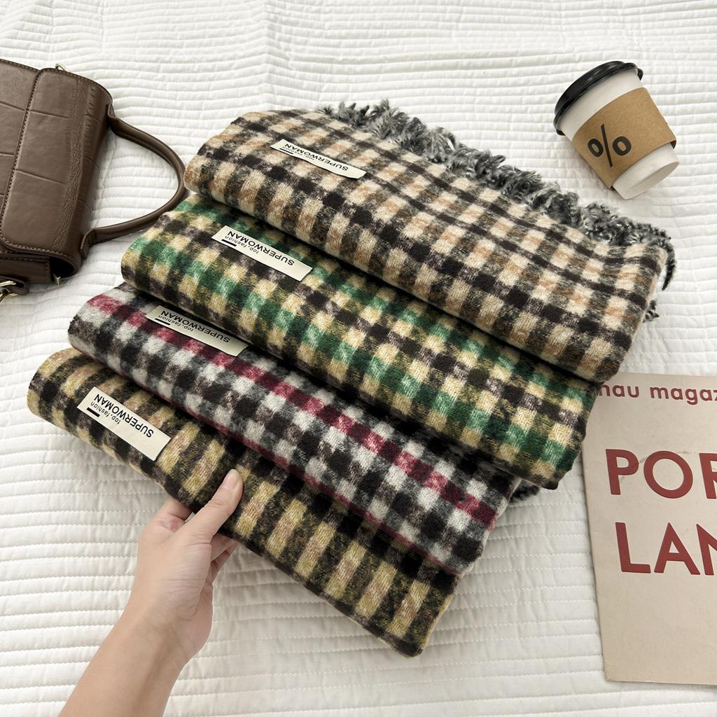 Versatile Imitation Cashmere Tassel Soft And Sticky Plaid Scarf For Women'S Winter Luxury New Fashionable Thickened Warm Shawl