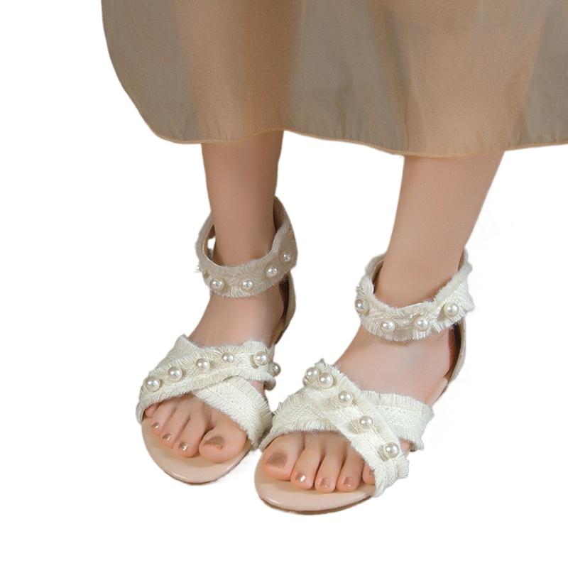 Мода 2024 года, низкие сандалии, женские, кожаные, большого размера, с открытым носком, женские, универсальные, летние, на каблуках, на низком каблуке, большие, закрытые, разноцветные, удобные