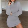 Women's Fashion Casual Knitted Long Sleeve Soild Turtleneck Sexy Slim Sweater Dress
