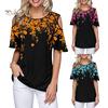 Женская сексуальная футболка с коротким рукавом с круглым вырезом и цветочным принтом, свободная футболка с открытыми плечами