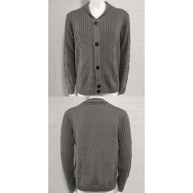 2025 Winter New Knitted Cardigan Men's Turn-down Collar Long Sleeve Twisted Sweater