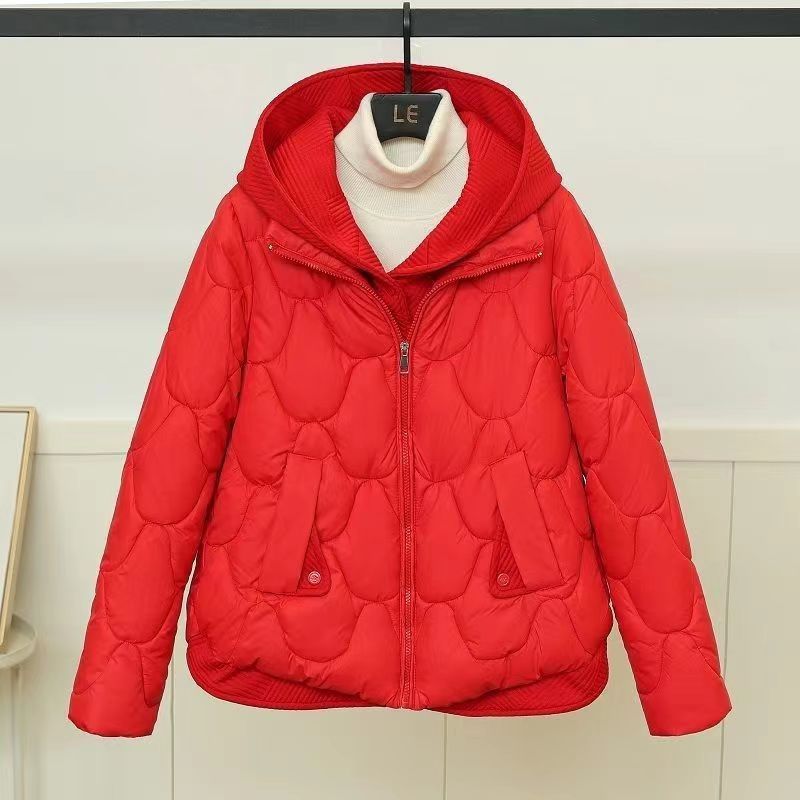 Hooded Padded Jacket Women's Short Fake Two-piece Down Padded Jacket Women's Loose Fashion Thick Padded Jacket Trend
