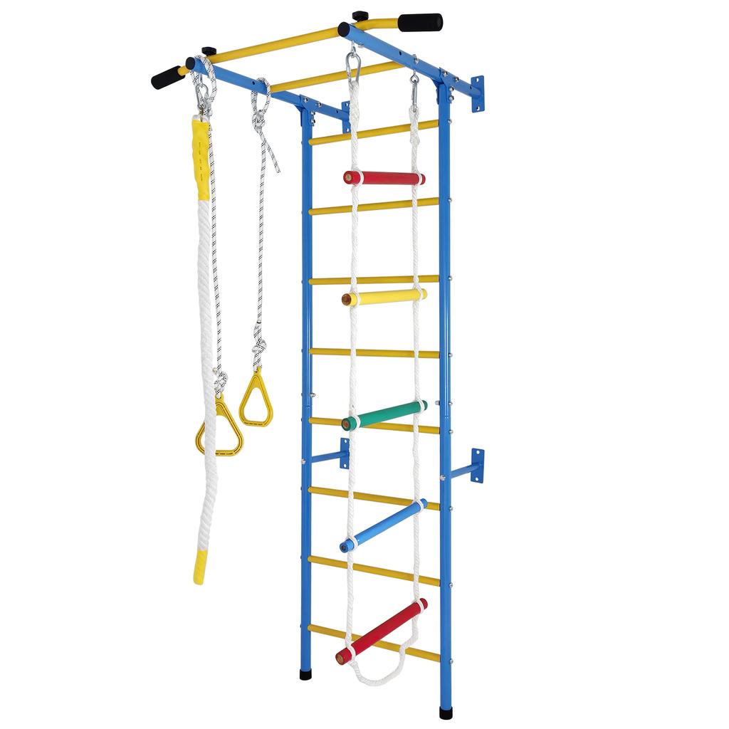 5 in 1 Climbing Toys for Toddlers, Indoor Kids Gym for Exercise, Steel Ladder Wall Set with Pull-up Bar, Rope, Gymnastic Rings, Boys Girls Gift