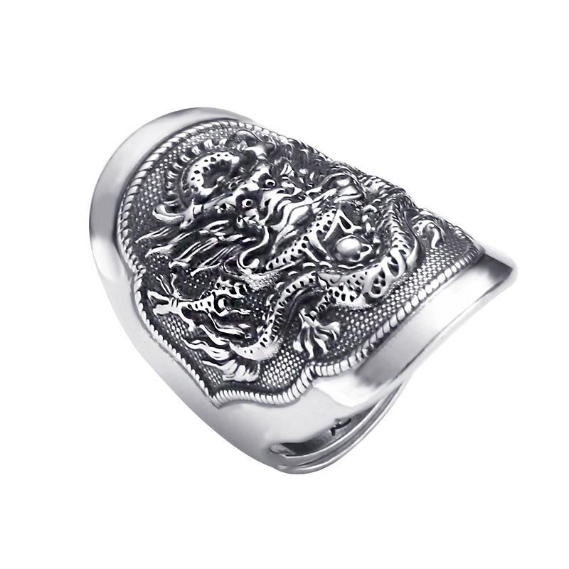 Retrosen винтажное креативное серебряное мужское индивидуальное модное регулируемое кольцо по китайскому зодиаку с драконом, ювелирный аксессуар