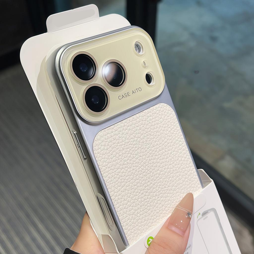 Роскошный Чехол Цвета Кожи Личи для iPhone 17 16 15 14 13 Pro Max Матовый Ударопрочный Стекло для Защиты Камеры Мягкий Бампер