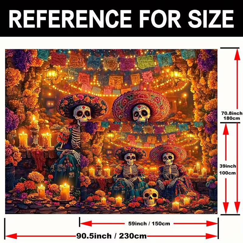2D Dia de los Muertos Skeleton Backdrop with Colorful Papel Picado