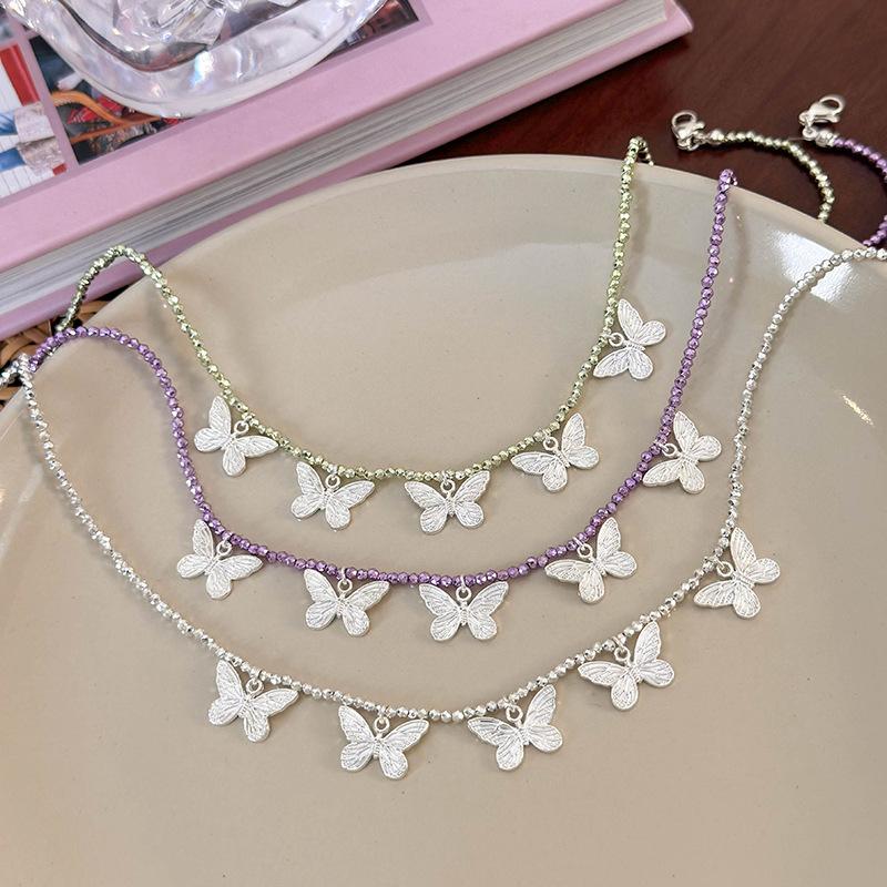 Легкое роскошное милое крутое серебряное ожерелье-бабочка из бисера, женская цепочка на ключицу высшего качества, аксессуар-колье из чистого специй