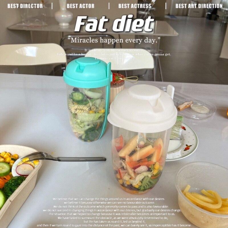 Красная книжечка Салатница Чашка с ложкой Крышка Чашка для йогурта Молоко Обезжиренная Похудение Здоровая Чашка для похудения Портативное удобство 1000 м Л Зеленый