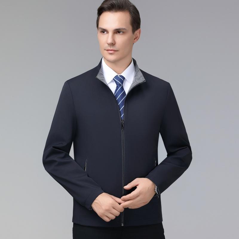 Двусторонняя мужская куртка весна-осень, новая деловая повседневная куртка с воротником-стойкой, куртка из шелка для мужчин среднего возраста