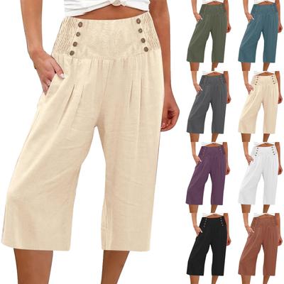 Женские летние модные повседневные укороченные брюки с эластичной резинкой на талии, модная курортная одежда, брюки для пляжного отдыха