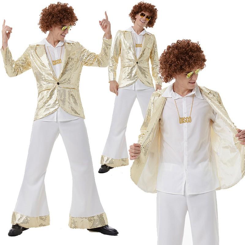 Halloween Elvis Presley Costume Outfit With Wig Retro Hip Hop Stage Performance