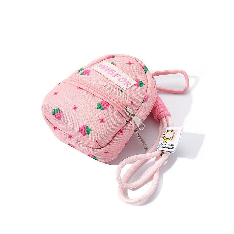 Рюкзак с клубничным принтом, кошелек для монет, милый, сладкий кошелек для мелочи с брелоком, портативная сумка для хранения наушников, кошелек
