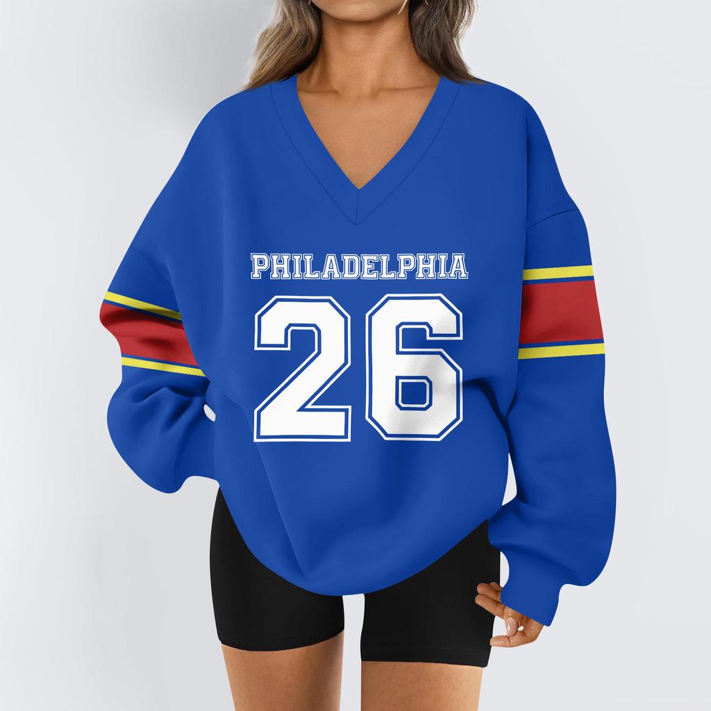 Women's Loose And Comfortable Letter V-neck Sportswear Long-sleeved Sweatshirt Daily Matching Clothes