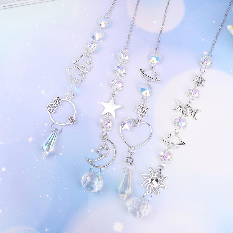 1Pc Crystal Wind Chime Moon Sun Star Catcher Diamond Prisms Pendant Dream Catcher Rainbow Hanging Drop Home Windchime