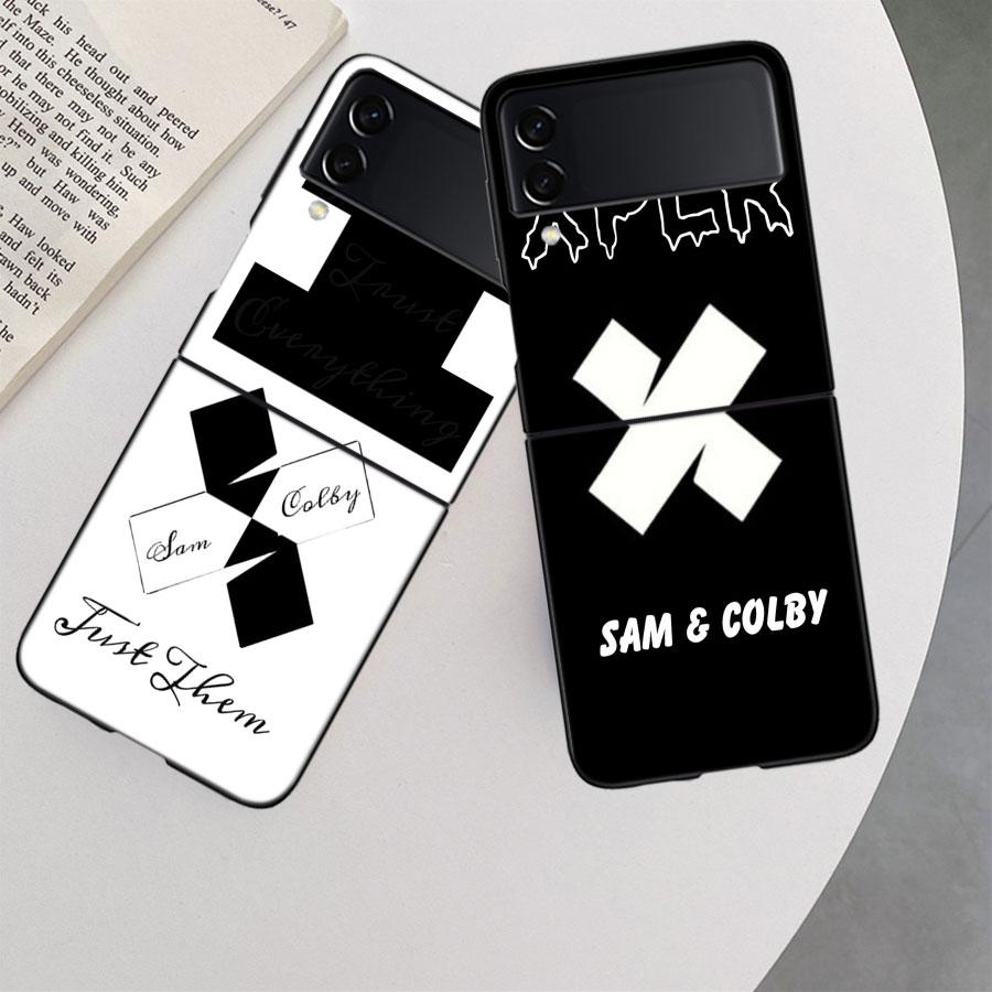 Sam and Colby XPLR Case For Samsung Z Flip 6 5G Galaxy Z Flip 5 4 3 5G Black Hard Cell Phone Cover Luxury PC Shell Coque