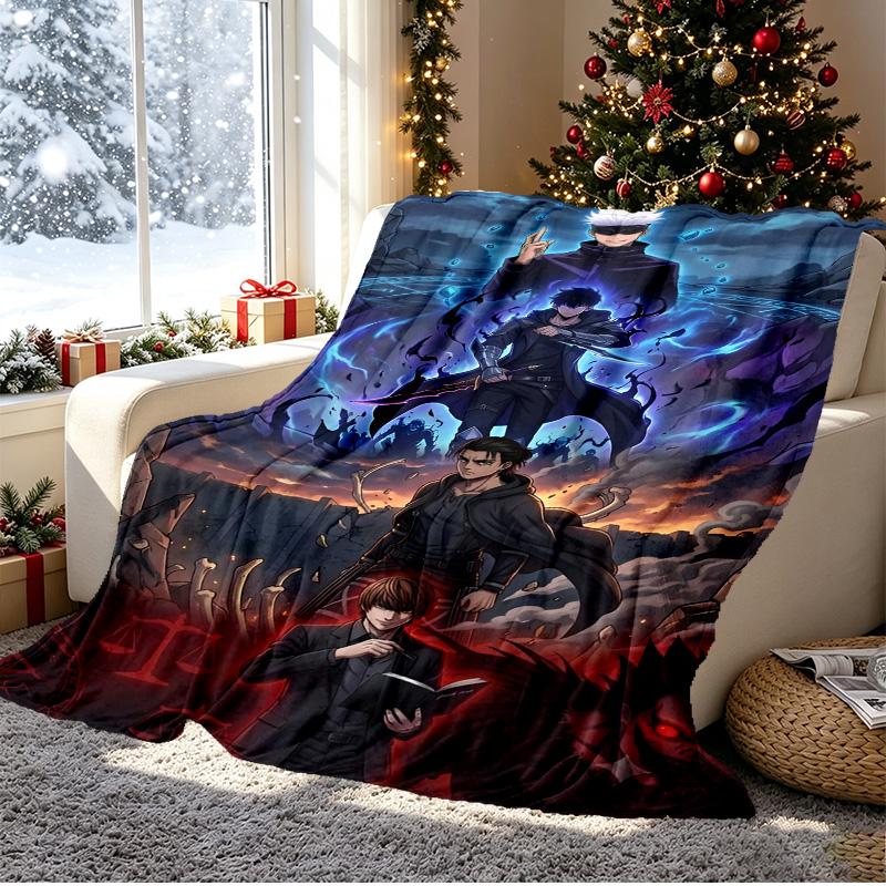 Jujutsu Kaisen Pattern Blanket for Home Decoration, Bed, Sofa, Car Travel, Camping, Suitable for All Seasons, Birthday Christmas Gift