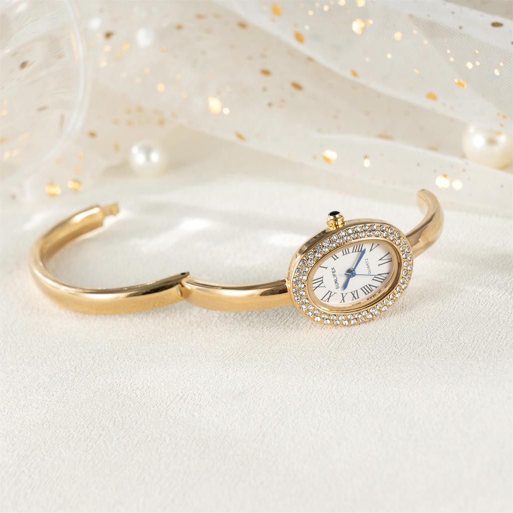 Новые Роскошные Элегантные женские Браслетные Наручные Часы Римские Цифры Инкрустированные Стразами Овальные Водонепроницаемые Женские Кварцевые Часы Reloj