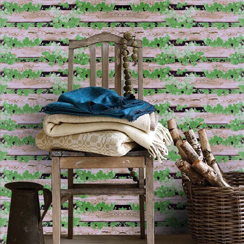 Haohome Самоклеящиеся обои с рисунком под дерево и зеленые листья, съемные, виниловая пленка