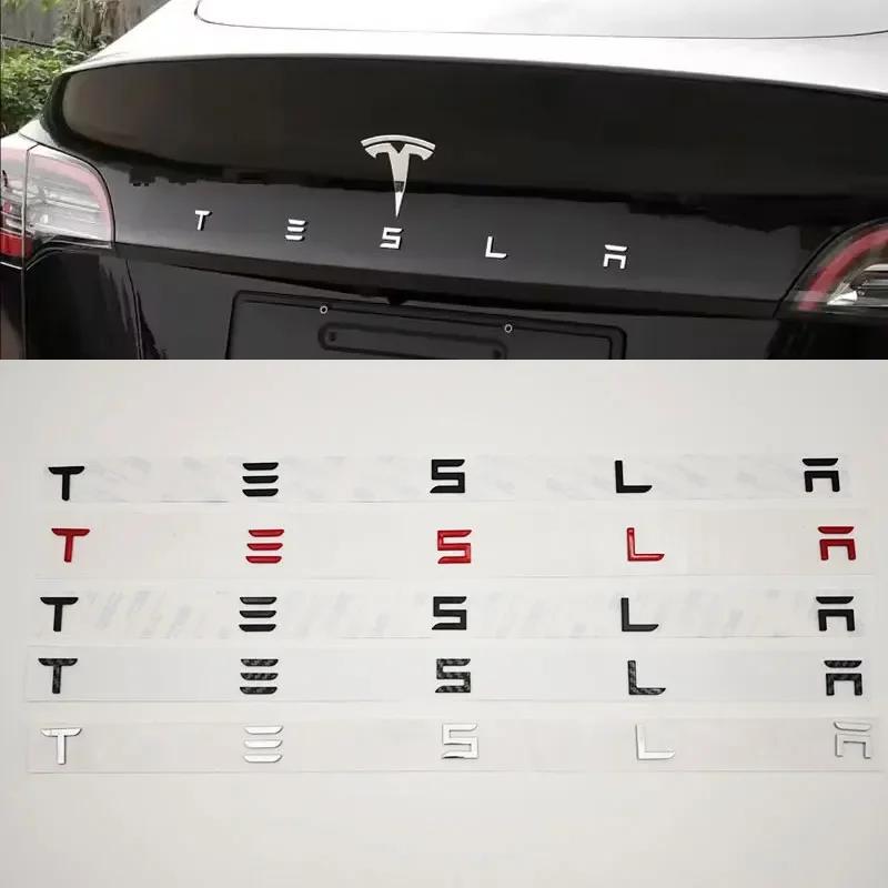 glpyx8 3D ABS Letters Tesla Logo Carbon Chrome Black Red Badge Car Rear Trunk Stickers For Tesla Model 3 Y X S Back Decals Accessories