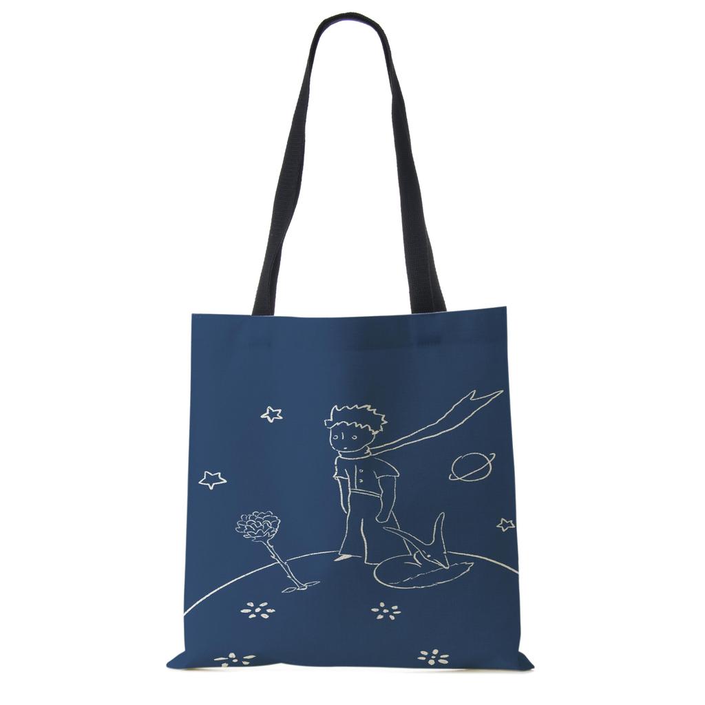 Классический мультфильм Маленький принц Лис Роза Принт Женские сумки-тоут Женские Повседневные Сумки через плечо Эко Сумки для покупок Для улицы KTY