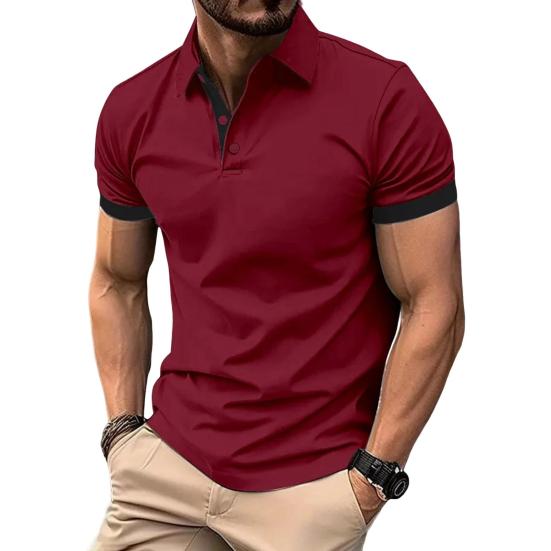 Men Tops Lapel Short Sleeve Casual Loose Fit Regular Style Tops