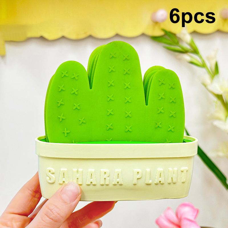 Anti Scald Cactus Coasters Set Anti-Fouling Heat Resistant Cactus Cup Mat With Stand Non-Slip Coaster Flowerpot Holder Tableware
