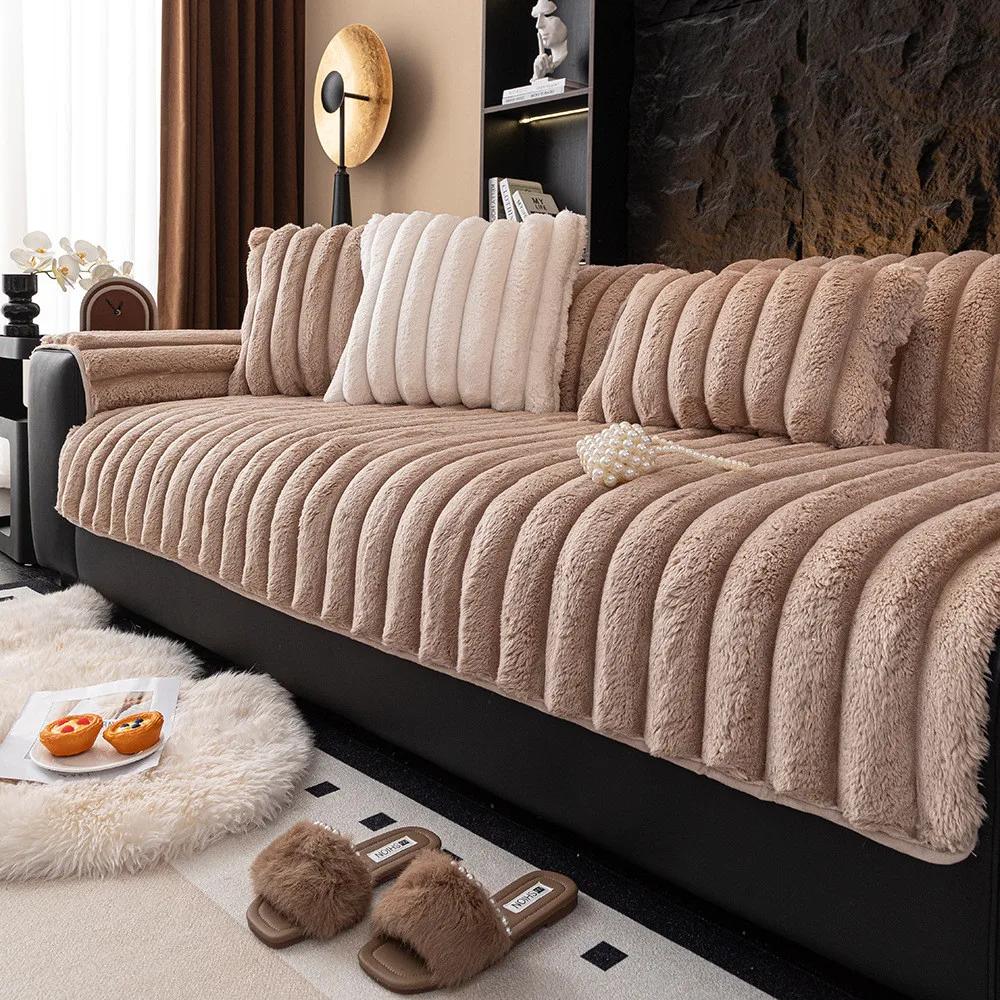 Зимняя утолщенная плюшевая подушка на диван, простая однотонная, для декора гостиной дома, мягкая, удобная, нескользящая подушка на сиденье дивана