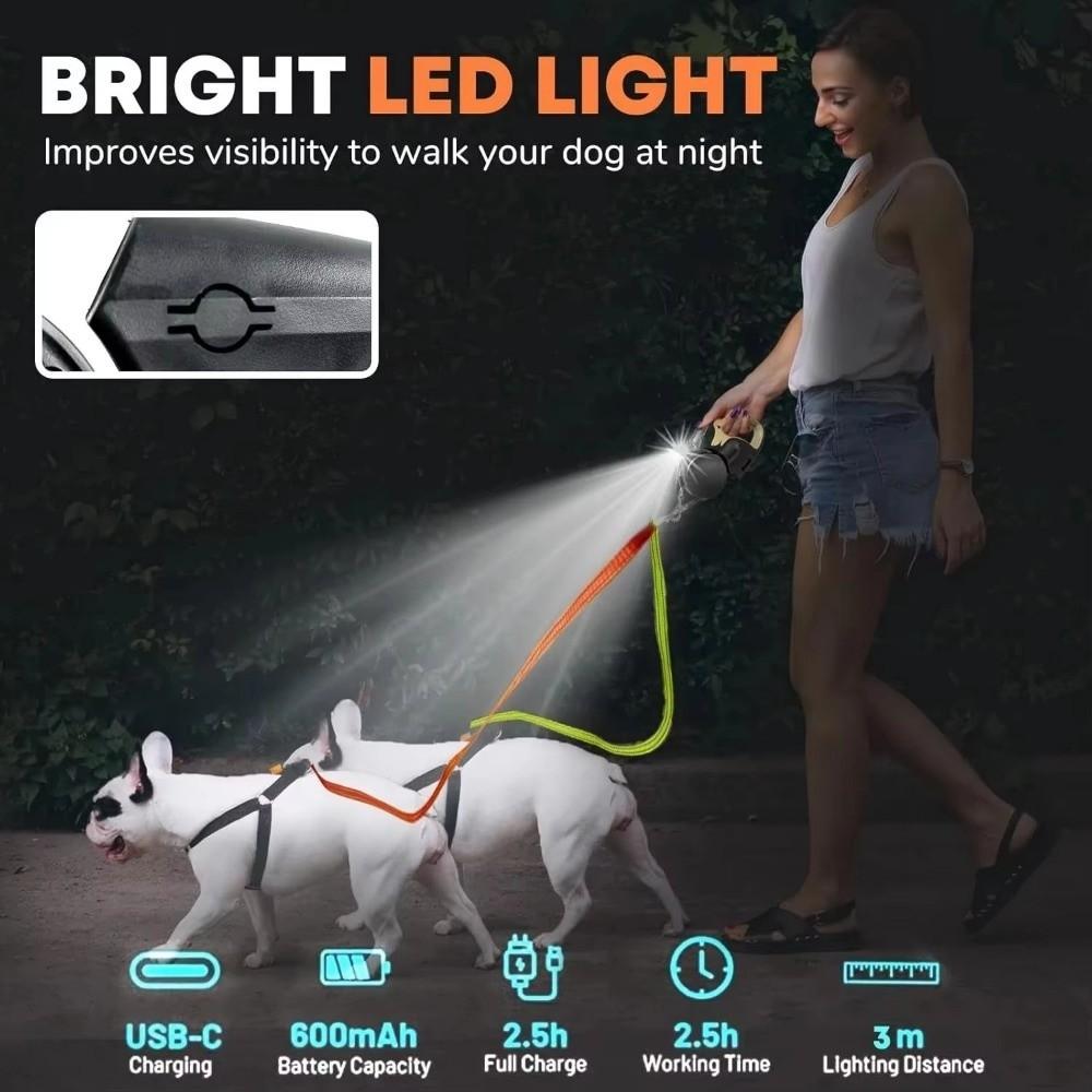 Reflective Dual Pet Leash No Mesyy Automatic Dog Walkies Lead For Outdoor Walking