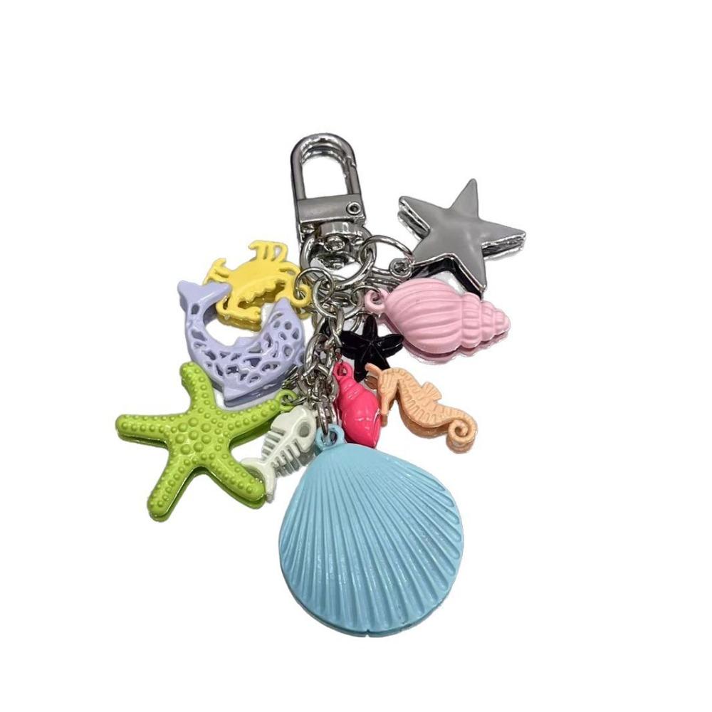 Zinc Zinc Alloy Ocean Style Keychain Candy Color Shell Tassel Pendant Beaded Starfish Turtle Keyring  Gifts