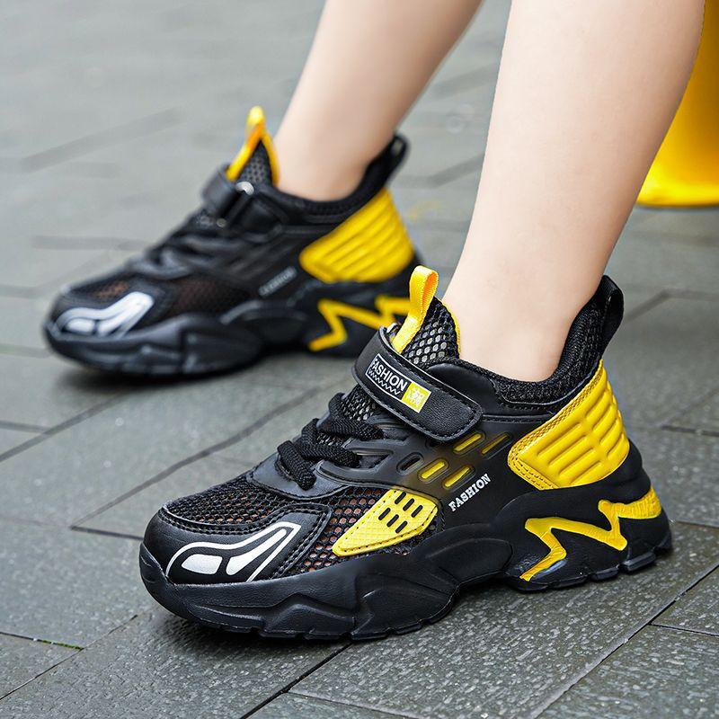 Boys Shoes Children's Sports Shoes Spring and Autumn Breathable Double Net New Boys Non-slip Solid Bottom Student Running Shoes