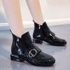 2024 Весенние ботильоны женские зимние одинарные туфли бархатные на низком каблуке лакированные кожаные заостренные толстые модные женские ботинки размер 42