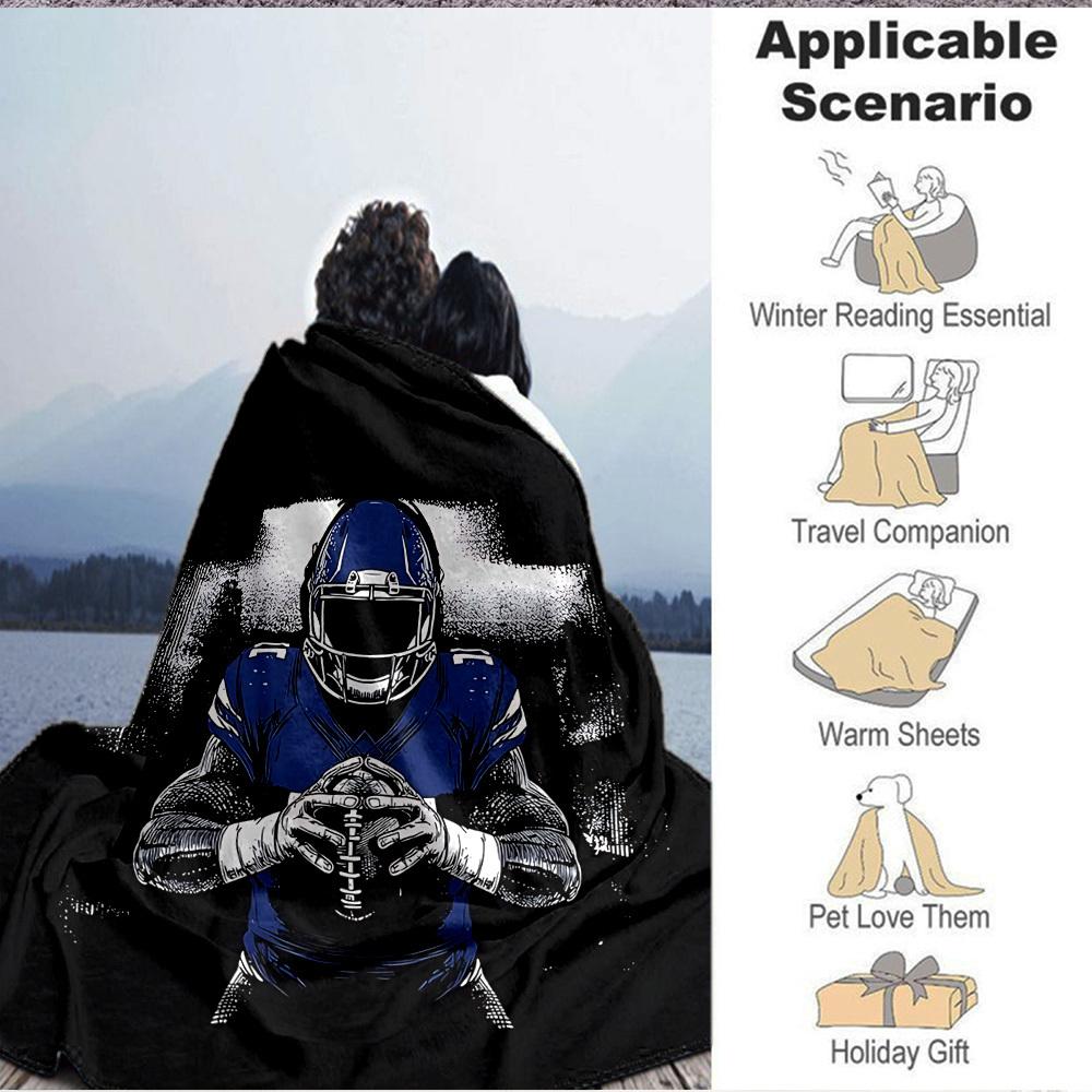 1pc Blue Rugby Player Blanket, Lightweight Flannel Throw Blanket for Sofa, Bed, Travel, Camping, Living Room, Office, Couch, Chair, and Bed