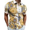 Summer Men's Casual New Flower Color Contrast Short Sleeve POLO Zipper T-shirt