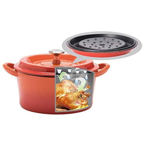 Cast Pot Oval 26cm Shallow Orange Cast Enamel Pot Waterless Cooking Steam Circulation Enameled External Surface Special Matte Enameled Interior