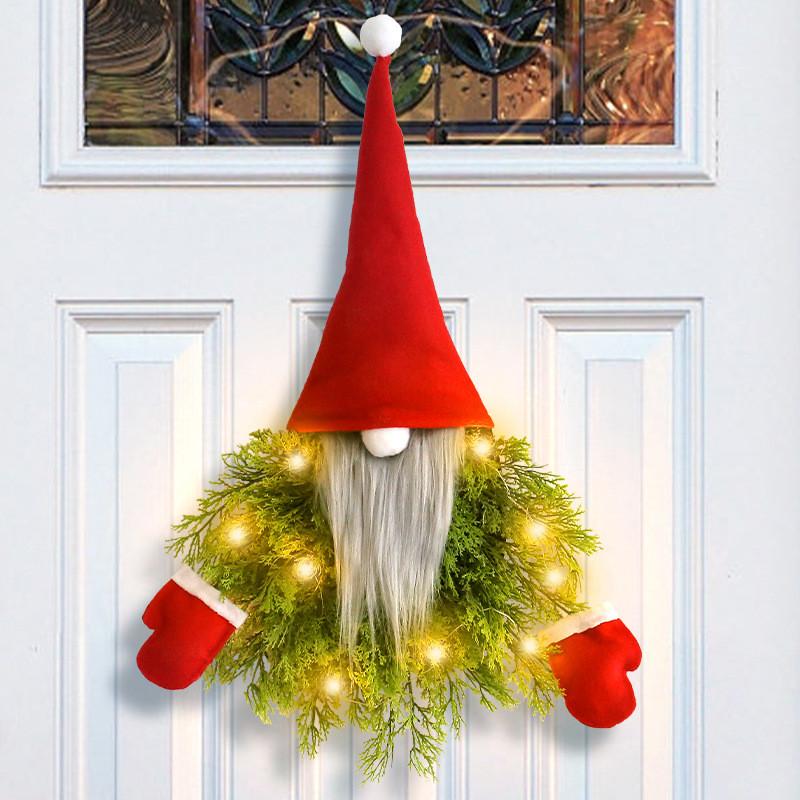 Creative Glowing Faceless Santa Claus Christmas Wreath For Festive Door Decor