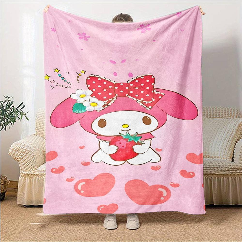 1pc My Melody strawberry blanket Lightweight Flannel Throw for Sofa Bed Travel Camping Livingroom Office Couch Chair