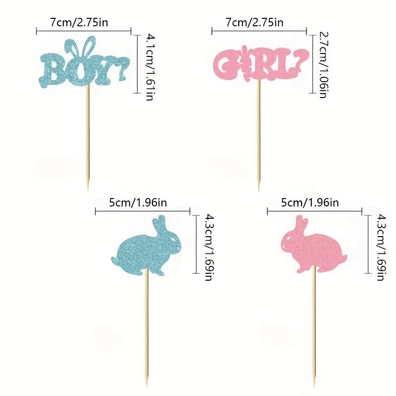 24 Cupcake Tops for Boys and Girls Blue Pink Bunny Baby Sex Reveal Party Decorations